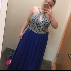 Gold and Royal Blue Prom Dress